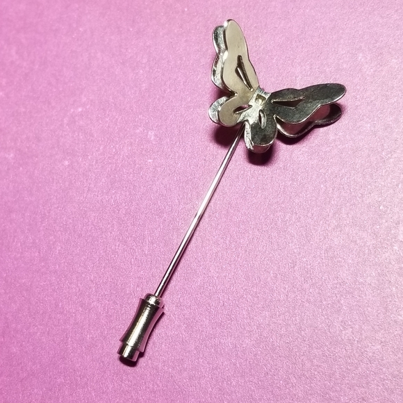 Vintage butterfly stick pin brooch silver tone insect stickpin moth insect bug - Picture 7 of 11